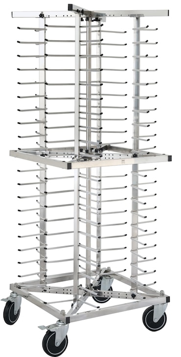 METRO Professional Verrijdbare bordenwagen GPRT1000, roestvrij staal, 65,5 x 65,5 x 160,5 cm, 80 borden, zilver