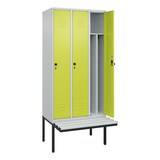 thumbnail of C+P Spind Classic PLUS, Kunststoff schwebende Sitzbank, 3 Abteile, HxBxT 212x90x82cm, Sicherheitsdrehriegel, Hellgrau/Clowngrün von PROREGAL