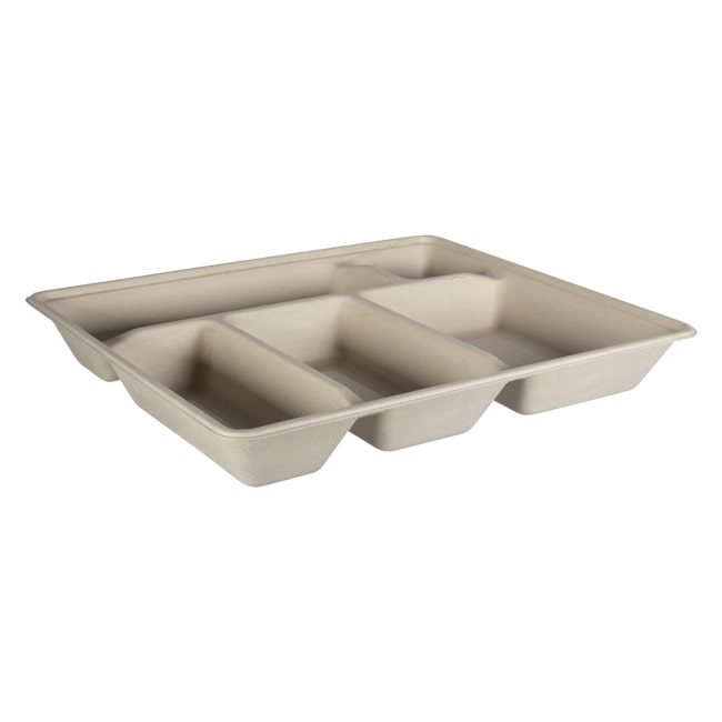 Plateaux-repas en fibres végétales 29,5 x 24 cm  5 compartiments par 50