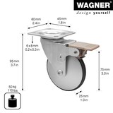 thumbnail of WAGNER Luxus Möbelrolle ALU DESIGN - Softlauffläche, Ø 75 mm, Feststeller, Anschraubplatte, Tragkraft 50 kg - 03328301