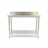 thumbnail of Table en acier inoxydable – 60 x 60 cm - hauteur réglable - avec dosseret et étagère de rangement