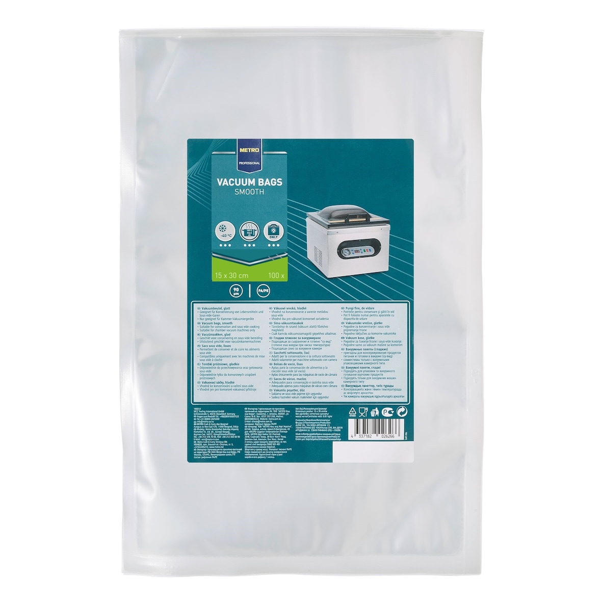 METRO Professional Sachets sous vide, PA / PE, 15 x 30 cm, 90 µm, résistant jusqu'à 100°C pour max. 4h, convient pour sous vide, 1600 pièces