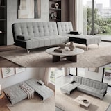 thumbnail of Schlafsofa HWC-K22, Couch Ecksofa Sofa, Liegefläche links/rechts Schlaffunktion 236cm ~ Stoff/Textil hellgrau, schwarz