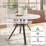 thumbnail of Essgruppe rund 100x100x75 cm Tisch MDF Marmoroptik mit Metallgestell Schwarz+Weiß, 4 Polsterstühle Wildlederoptik Schwarz, modern und platzsparend