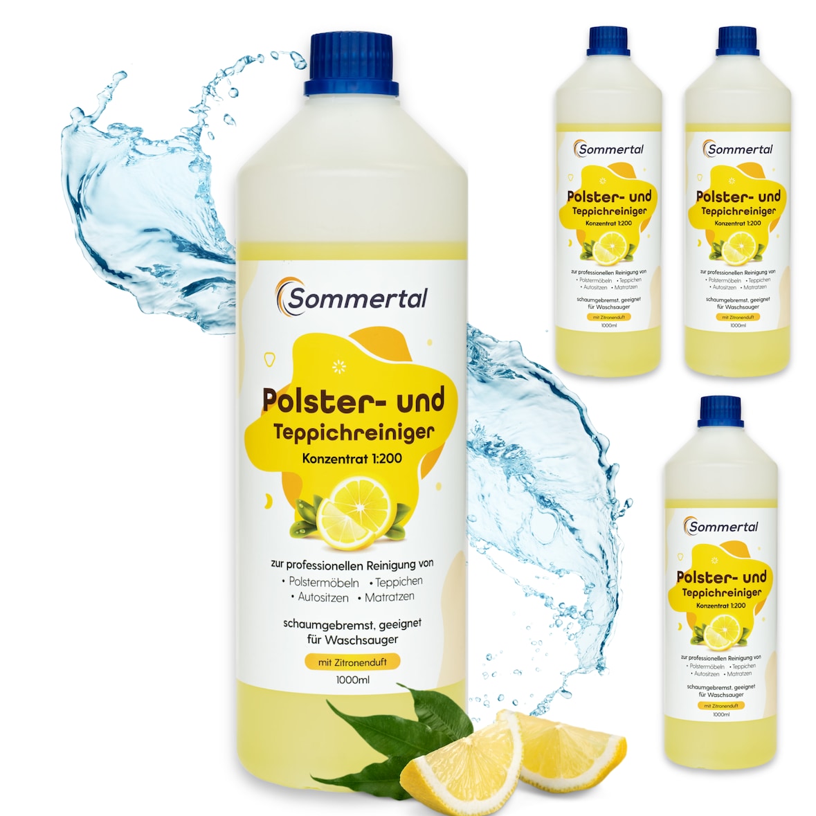 Sommertal Polster- und Teppichreiniger, 4L Profi Konzentrat, für über 40 Waschvorgänge, geeignet für Sofa, Polster, Auto Sitze, Teppich