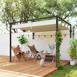 thumbnail of Outsunny pérgola con techo retráctil pérgola de pared 3x2 m cenador con tela de poliéster resistente al agua pabellón para jardín exterior crema