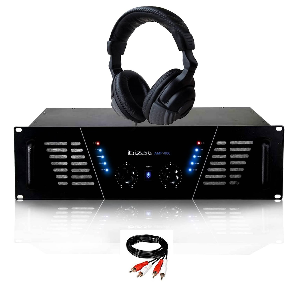 Amplificateur sono Dj 2 x 600W Max IBIZA SOUND AMP-800 + Casque Audio et Câble RCA de liaison