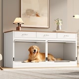 thumbnail of Merax Hundekäfig als Kommode, Möbel-Hundebox für 2 Hunde, mit 3 Schubladen, Klappdeckel & Trennwand, 164x60x81cm, Weiß/Holzoptik
