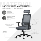thumbnail of ML-Design Bürostuhl Ergonomisch Grau Mesh Drehstuhl Lendenstütze Kopfstütze Armlehnen Wippfunktion Rollen Chefsessel