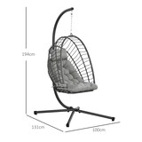 thumbnail of Hängesessel Rattan mit Gestell und Kissen Hellgrau 100x131x194 cm klappbarer Korb pulverbeschichteter Stahlrahmen wetterfest