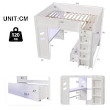 thumbnail of Hochbett 140x200 mit Schreibtisch, LED-Beleuchtung, USB/Typ-C-Anschlüssen, Stauraum, Kiefernholz-MDF, praktisch, modern, weiß
