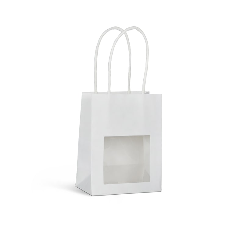 Borsa shopper con finestra kraft bianca manici intrecciati 11,4+6,4× 14,6 cm per 300 unità – Gimex