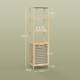 thumbnail of Estantería de baño de bambú estantería de almacenaje mueble de baño con 3 estantes y 1 cesto para ropa sucia desmontable 44x33x160 cm natural
