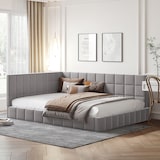 thumbnail of Merax Polsterbett Schlafsofa 140x200 Multifunktionsbett mit Lattenrost aus hautsympathische Samtstoff Grau