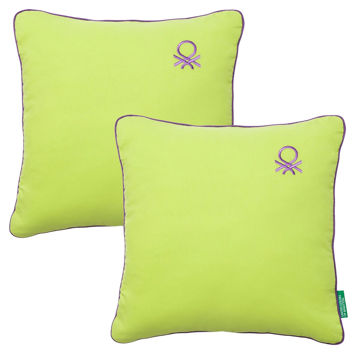 Benetton - Juego de 2 cojines verdes 45x45 cm 70% algodón 30% poliéster 300 g