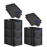 thumbnail of PROREGAL SuperSparSet 5x Eurobox NextGen Color mit Scharnierdeckel & Verschlüssen, HxBxT 32x40x60cm, 65L, Schwarz, Griffe blau offen, Eurobehälter