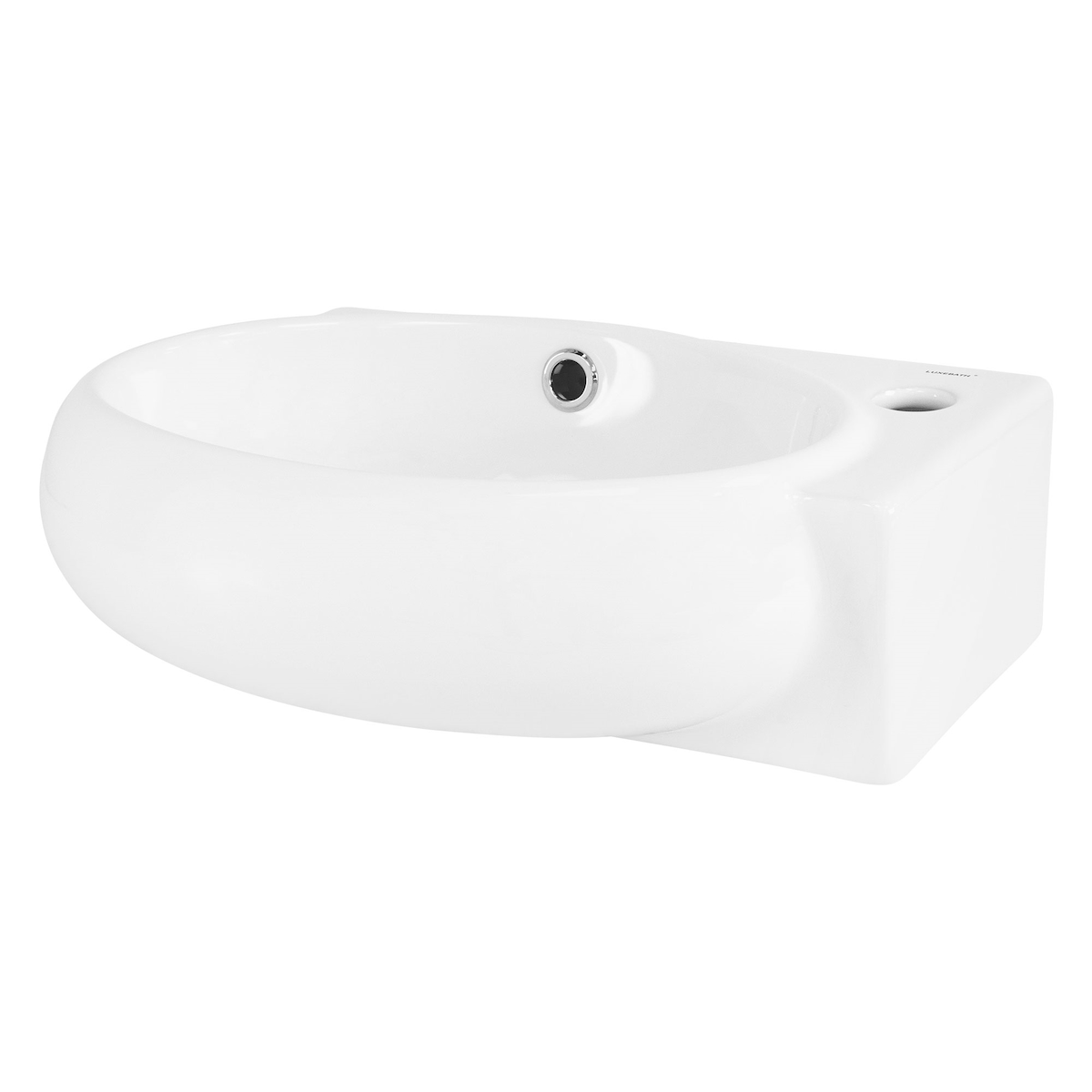LuxeBath ML-Design Mini-Waschbecken Keramik Weiß 43 × 28 × 15 cm, oval, klein, Hahnloch rechts – Wand-/Aufsatzwaschbecken