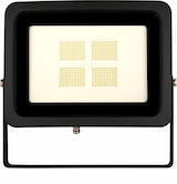 Ein schwarzer Flutlichtstrahler mit einem rechteckigen Lichtpanel.