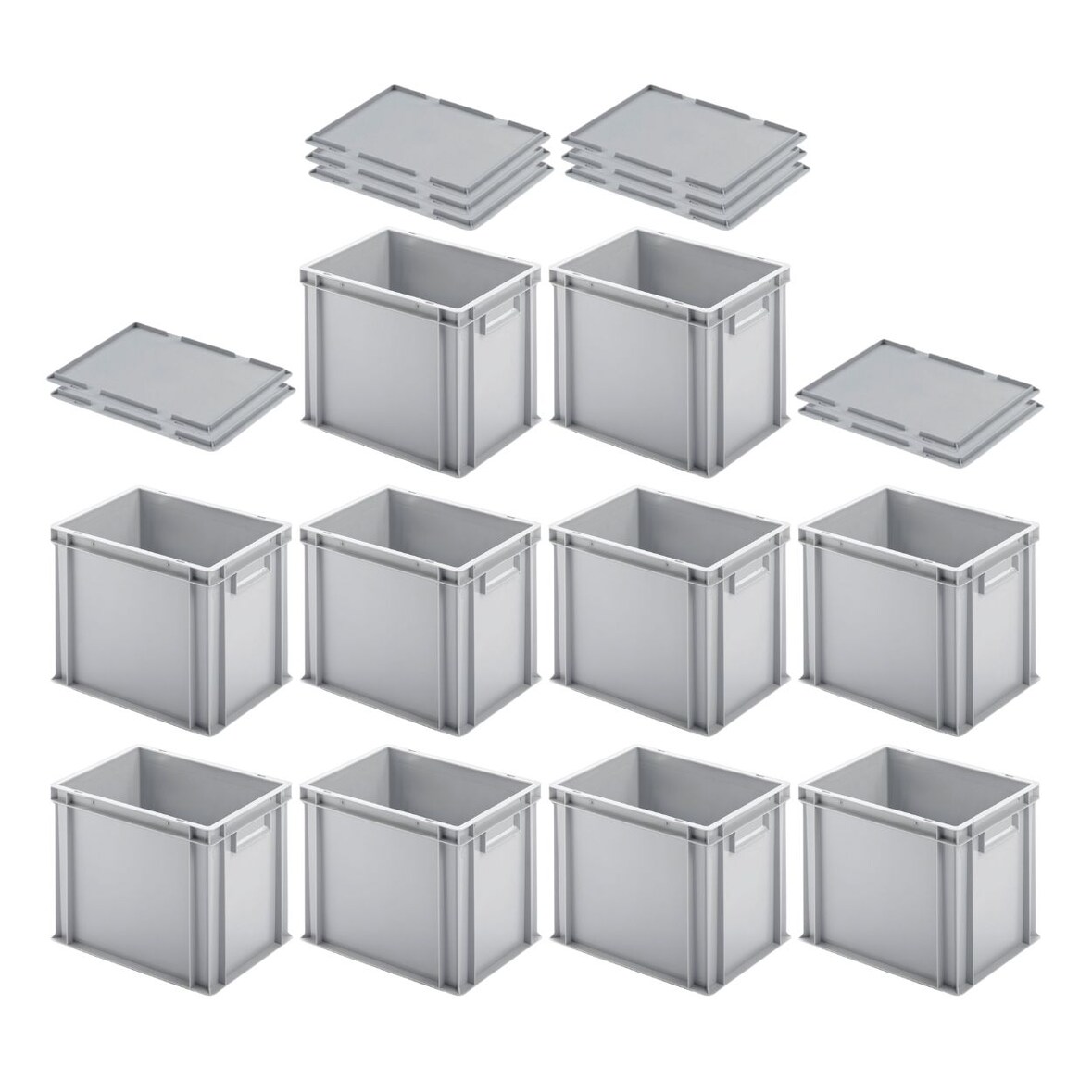 PROREGAL 10x Eurobehälter mit geschlossenem Griff & Auflagedeckel | HxBxT 32x30x40cm | 29 Liter | Grau | Eurobox