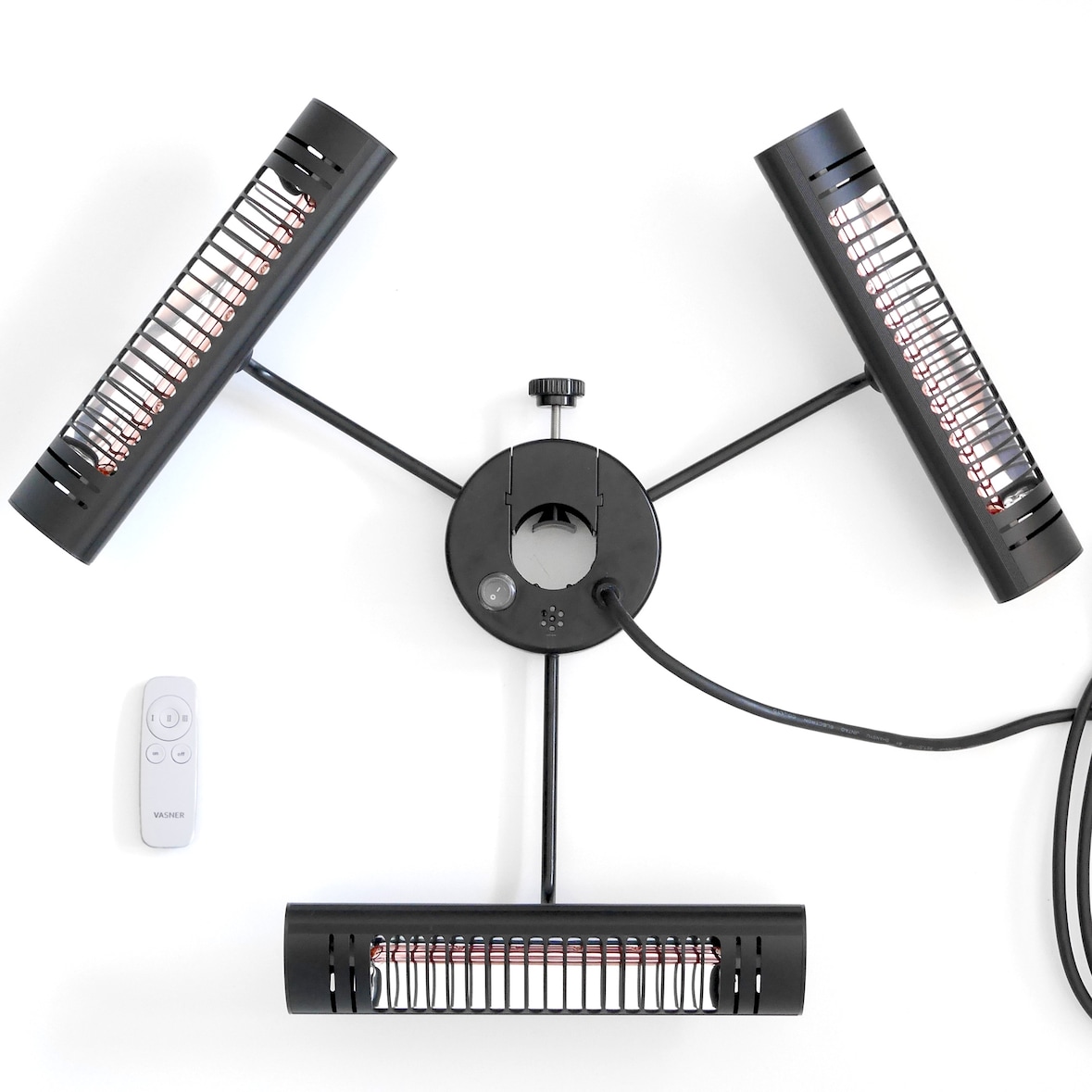 VASNER Umbrella X30 Schirm Heizstrahler Schwarz 3000 Watt für Sonnenschirm mit Stangen-Durchmesser 40 – 80 mm