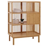 thumbnail of Scaffale a terra in bambù HWC-N81, mobile da bagno Mobile da bagno Scaffale da bagno Cassettiera, 3 ripiani Anta scorrevole FSC® 115x80x45cm