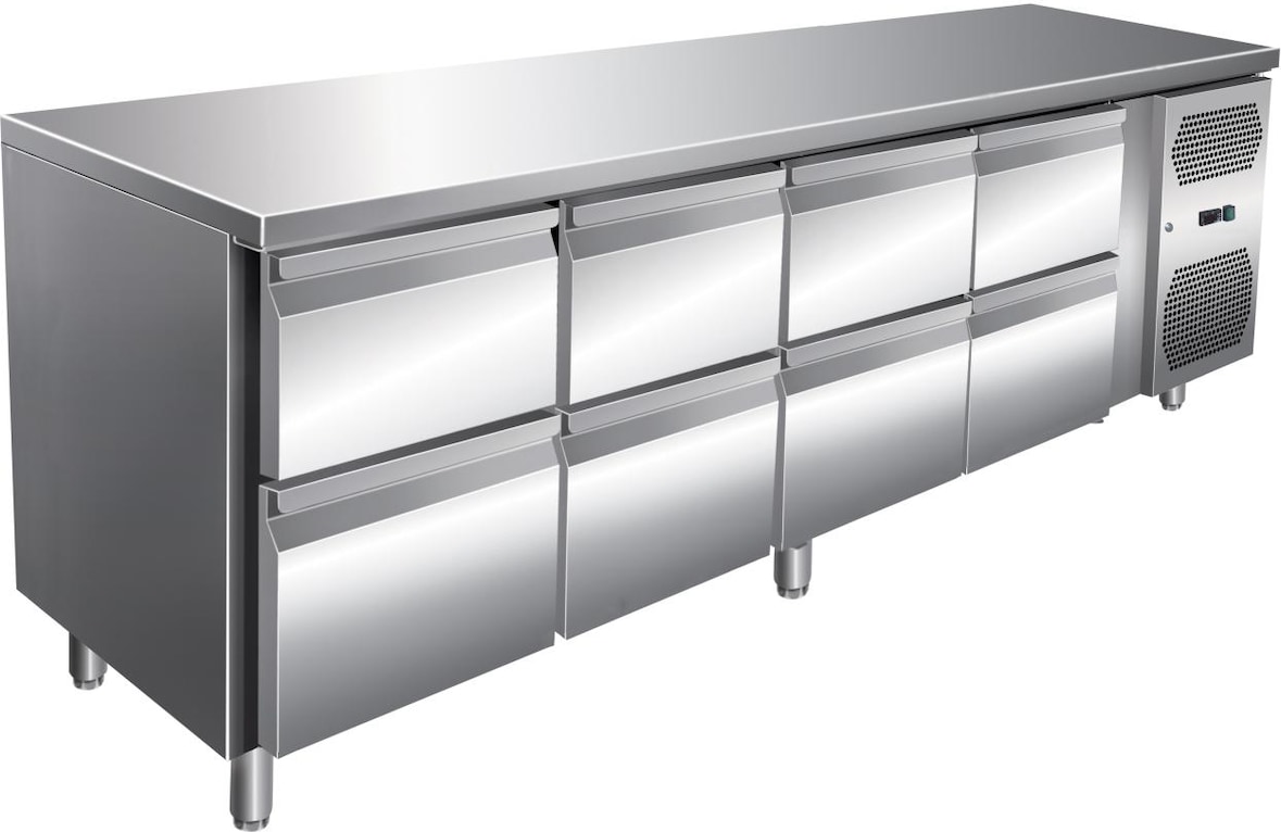 A&S VIP Kühltisch mit 4x 2 Schubladen -2 bis +8°C 2.230x700x860 mm