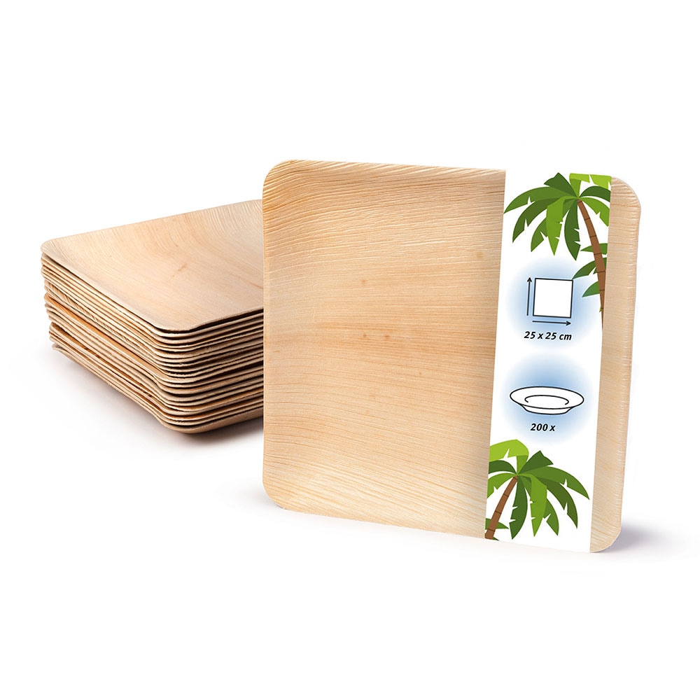 onlyleaf 200 Stück Einwegteller 25x25 cm Palmblatt-Teller, quadratisch, biologisch abbaubar, umweltfreundlich, kompostierbar, Wegwerfteller
