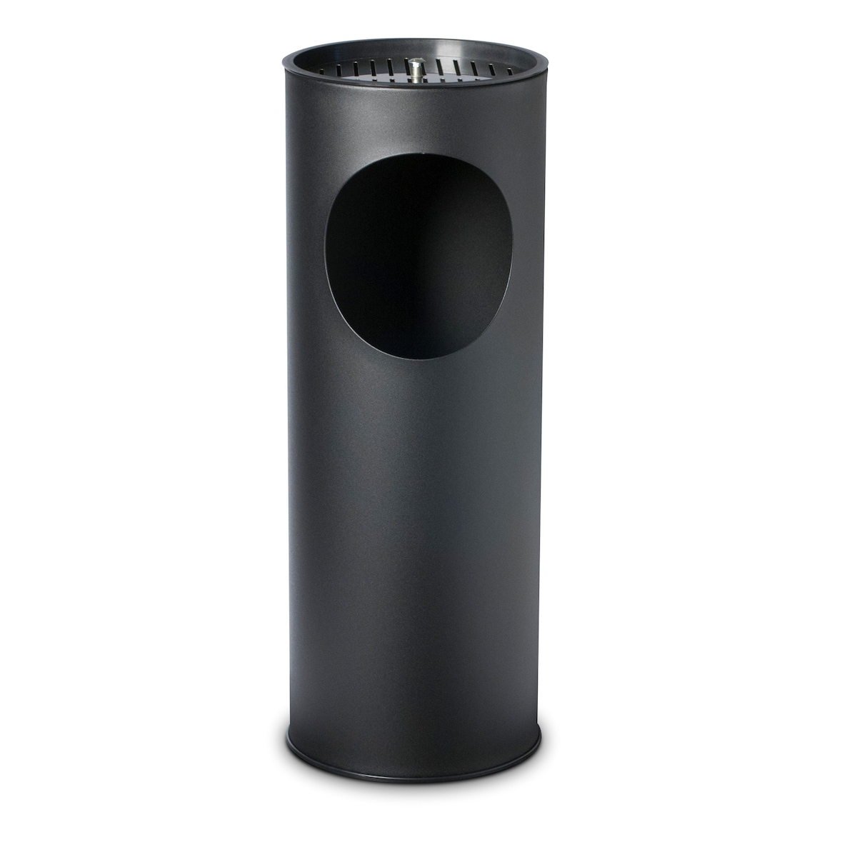 Stil Casa afvalbak met asbak, geverfd staal, Ø 24,3xh. 66,5 cm, bovenste rand met sigarettenuitdoofgrill, 1 kg zand inbegrepen, 17 liter, zwart.