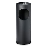 thumbnail of Stil Casa afvalbak met asbak, geverfd staal, Ø 24,3xh. 66,5 cm, bovenste rand met sigarettenuitdoofgrill, 1 kg zand inbegrepen, 17 liter, zwart.