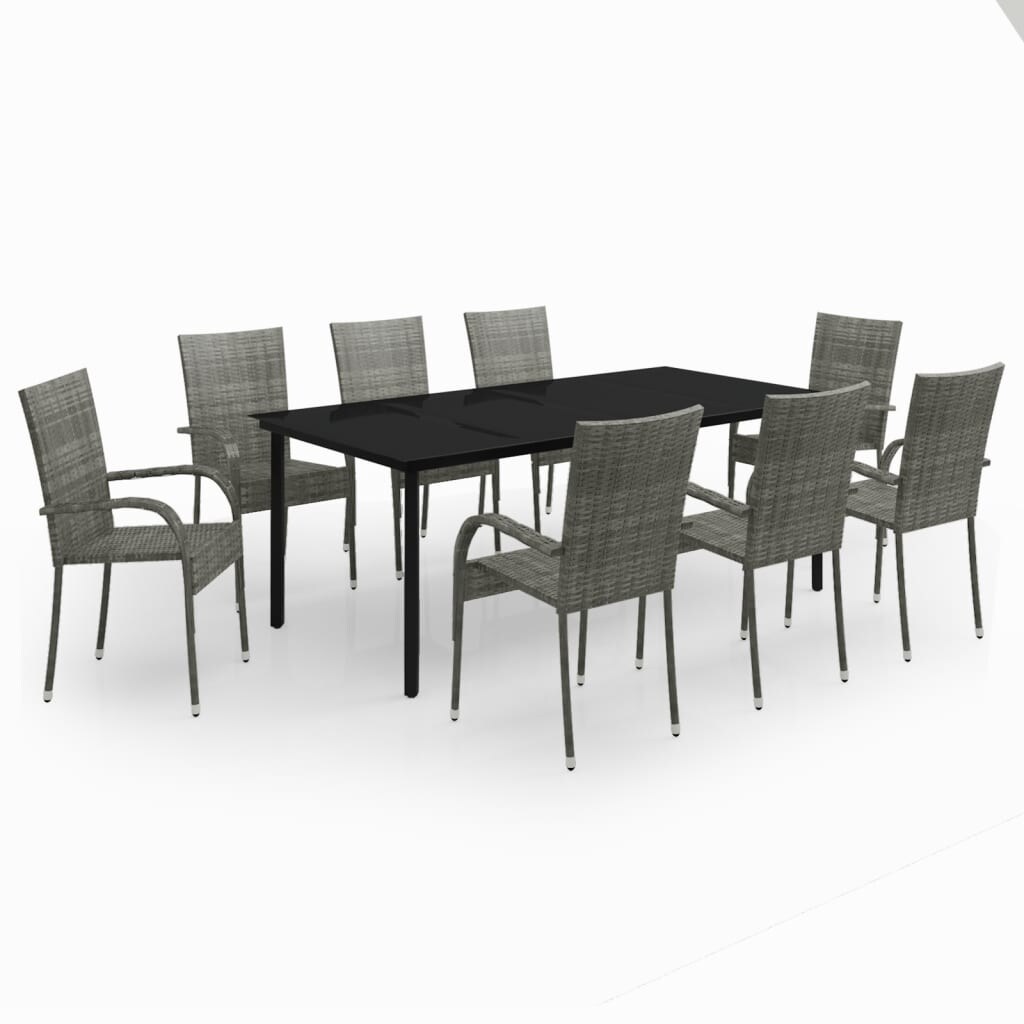 Helloshop26 - Conjunto de comedor de jardín exterior de 9 piezas muebles grises y negros 02_0014097
