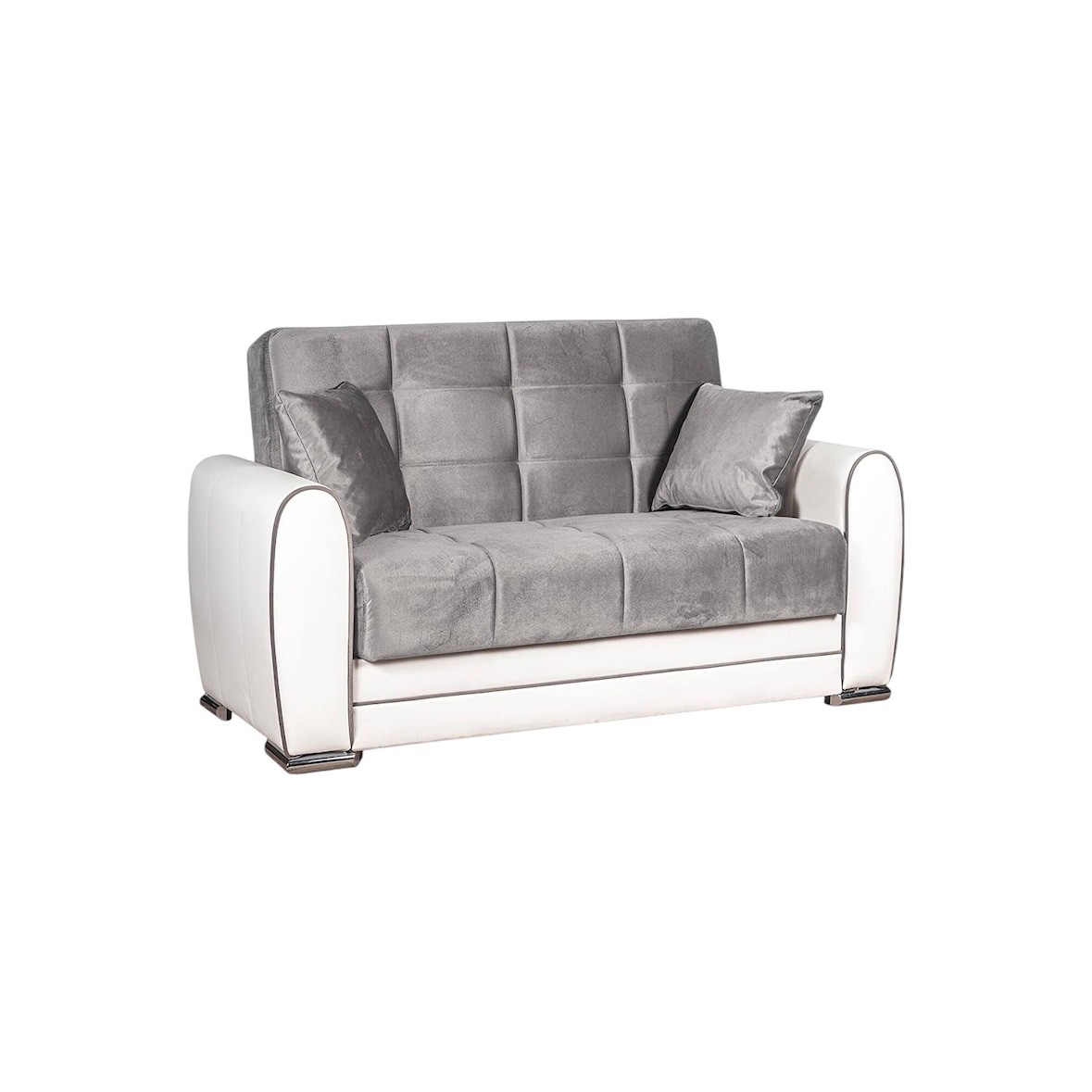 Dmora Schlafsofa Pablito, Eck-Container-Schlafsofa aus Kunstleder und Stoff, 163x84h91 cm, Weiß und Grau
