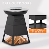 thumbnail of Bali OUTDOORS 3-in-1 Grillring BBQ en Plancha Grill en Vuurkorf– Staand Vuurschaal BBQ met Brandhout Opslagplaats - RVS ronde Teppanyaki Bakplaat