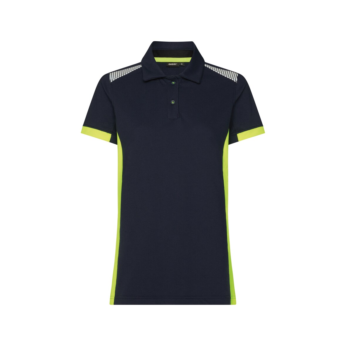 DASSY® Veracruz Women Damen-Poloshirt, Logix, Mesheinsätze, COPES 83, Brusttasche Reflexbiese, OEKO-TEX®, Art. 710071 nachtblau/neongelb S