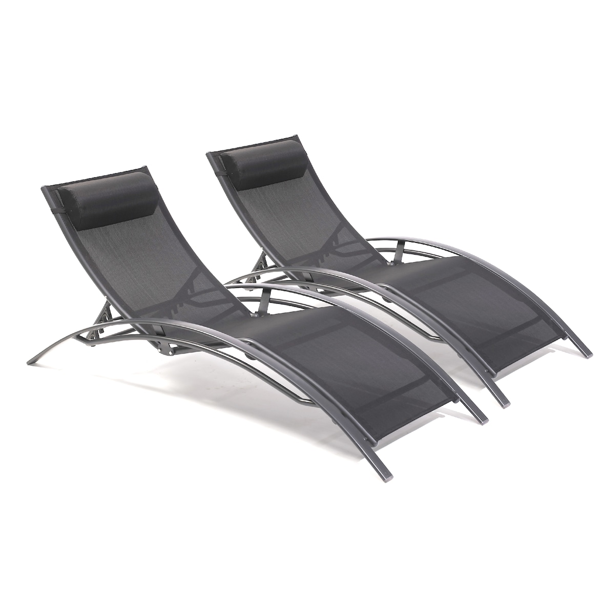 Lot de 2 bains de soleil en aluminium et toile plastifiée noire - CL76