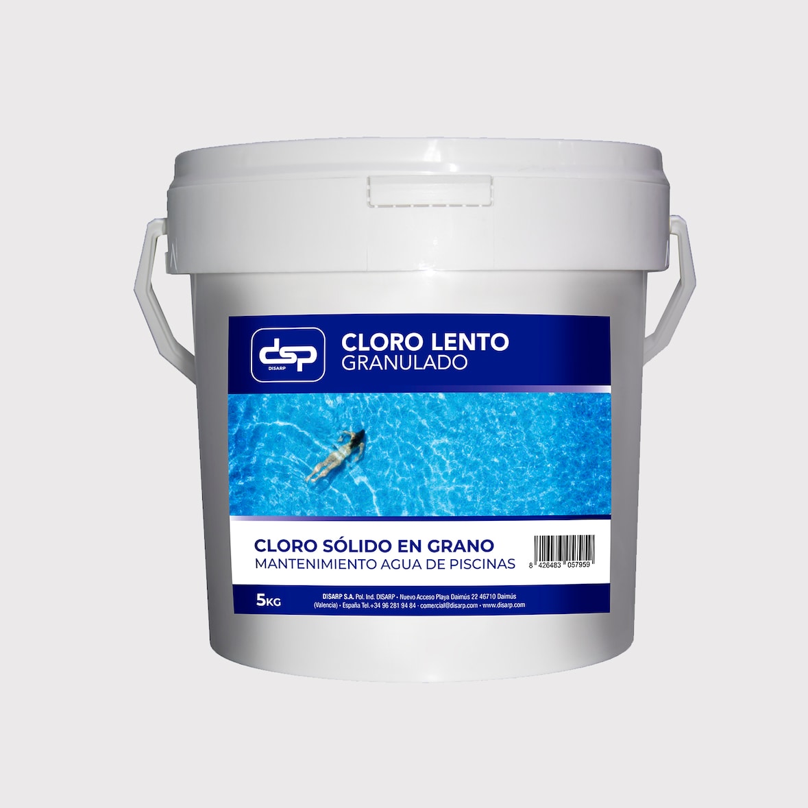 Cloro sólido en grano para mantenimiento de piscinas DSP CLORO LENTO GRANULADO Cubo 5 Kgs.