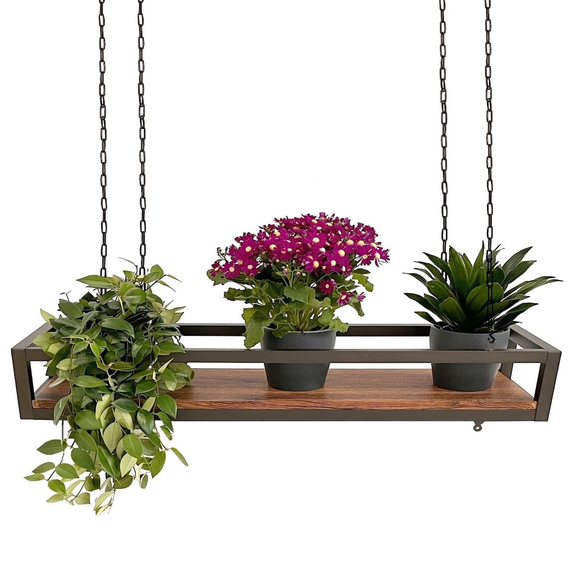 FLOWERS estante suspendido Techo 115 cm MARRON con cadenas para flores jardín vertical portabotellas vidrio bar cocina de Yelloo