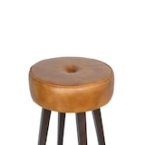 thumbnail of ANTICLINE - Tabouret de bar assise cuir de buffle et structure en fer, L 40cm x H 81 cm, assise  Ø33cm et épaisseur 10,5 cm, medium brown, repose-pied