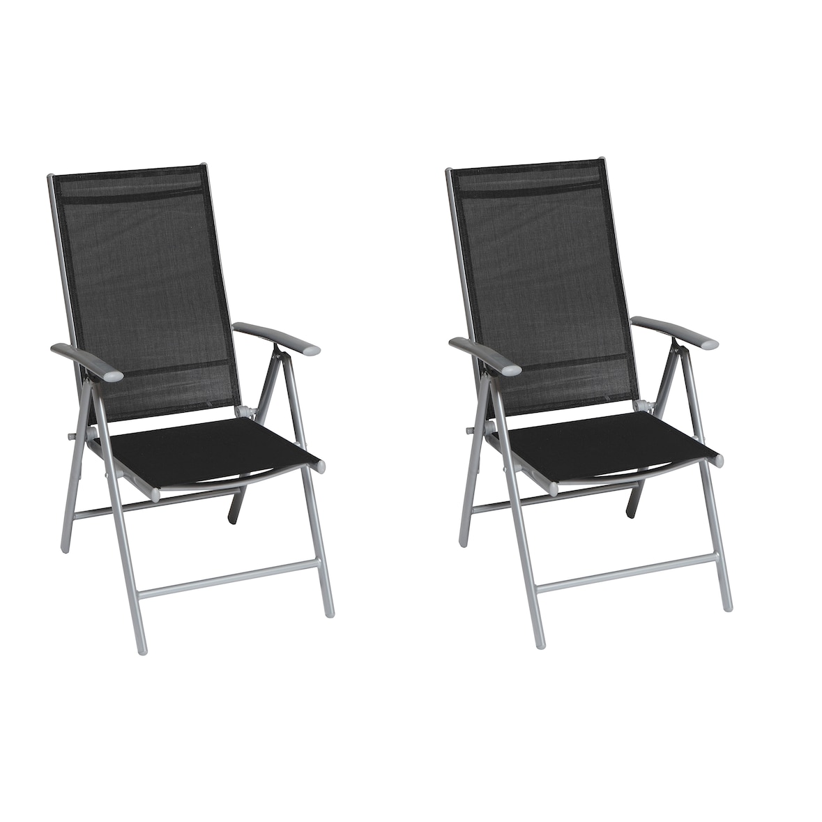 Merxx Amalfi Klappsessel Set 2tlg., 2 Klappsessel, Aluminium/Textil, Silber/Schwarz