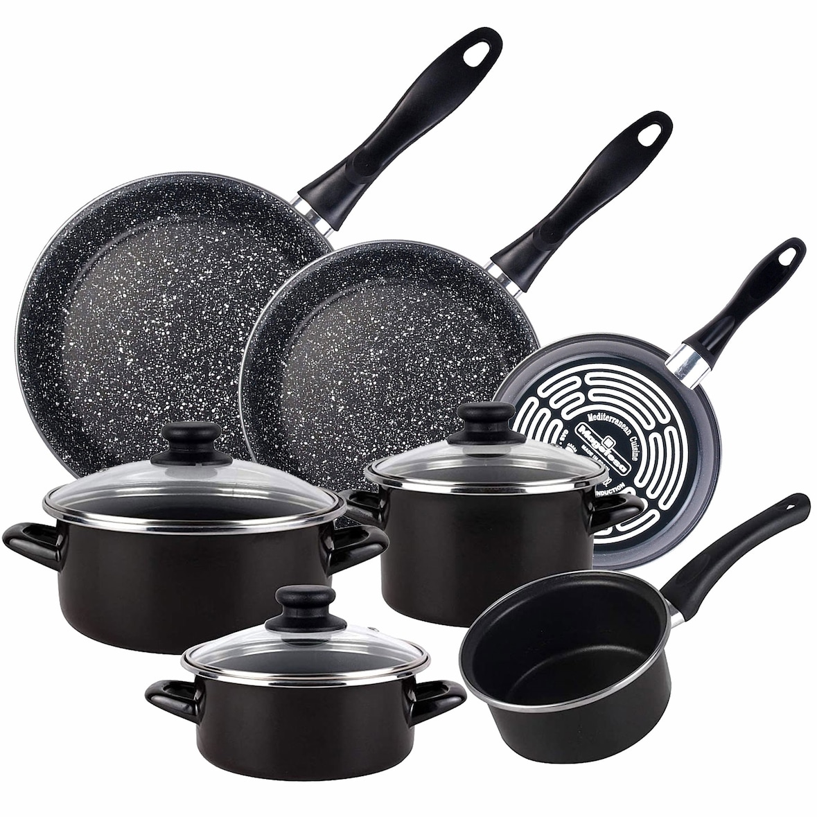 Magefesa Trem Cozinha Indução 10 Peças, anti-aderente sem PFOA, Todos os Fogões Preto MAG-KENIABATST