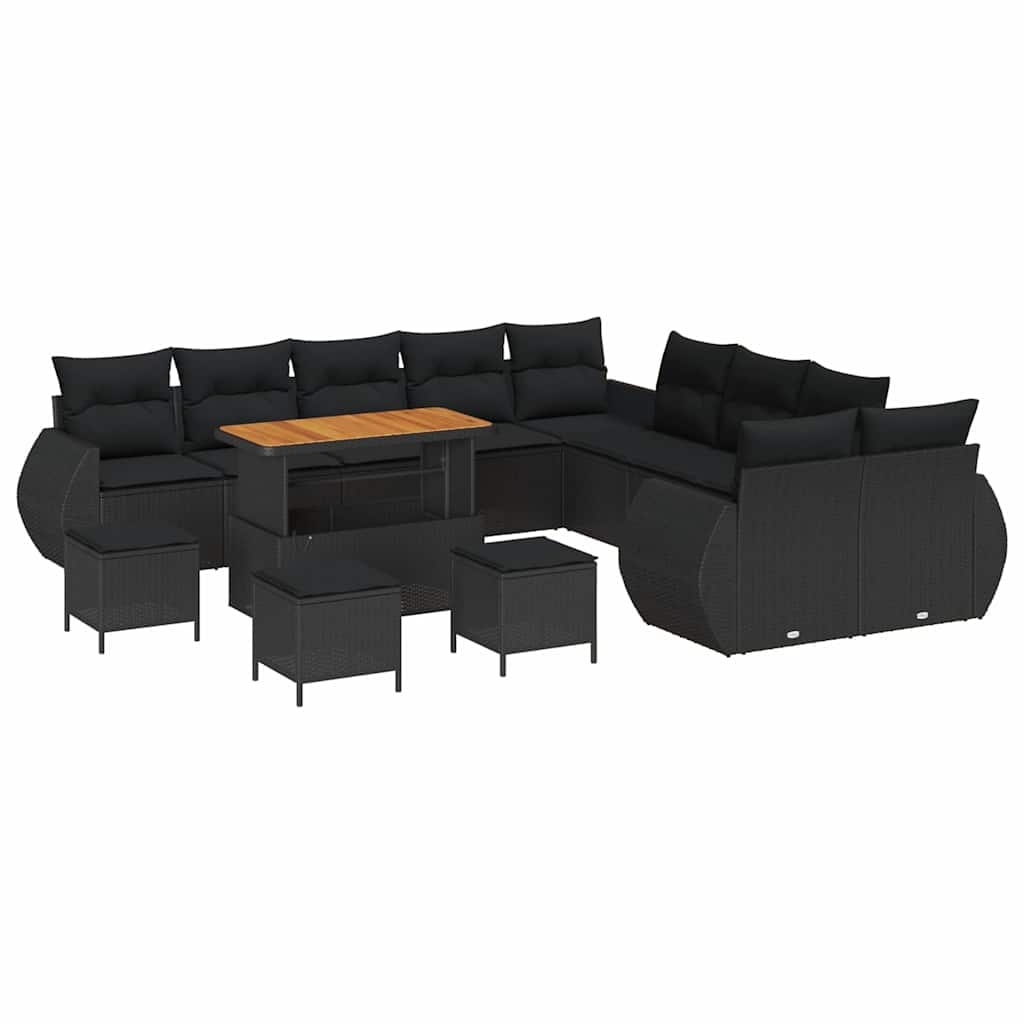 vidaXL Garten-Sofa-Set mit Kissen mit Speicher 14 pcs Schwarz