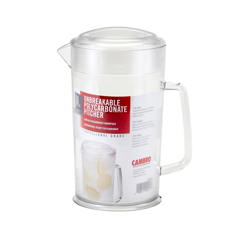 CAMBRO - PC64CW-135 - Caraffa Camwear con coperchio 1,9 L - 18,5 x 18,5 x 24,8 cm - Policarbonato trasparente