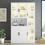 thumbnail of LED Bücherregal 120x40x200 Weiß mit 9 Fächern, 4 Acryltüren, 16-Farben LED Beleuchtung, USB-Anschluss,modernes Sideboard für Wohnzimmer Büro Esszimmer