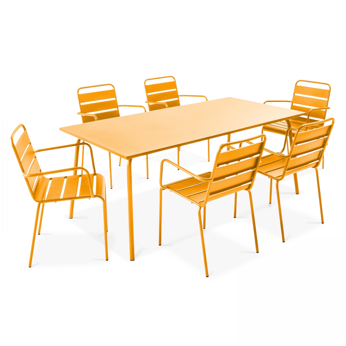 Ensemble table de terrasse et 6 fauteuils en métal jaune - Oviala