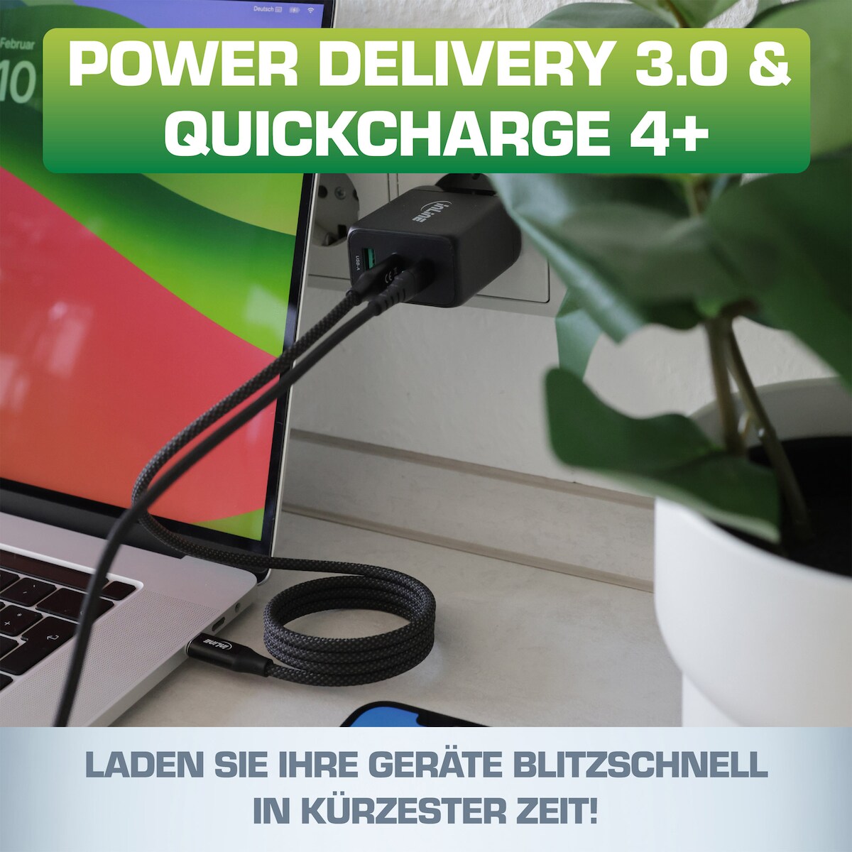 InLine USB PD Netzteil, GaN Ladegerät, 3-Port, Dual USB-C + USB-A, 65W, schwarz