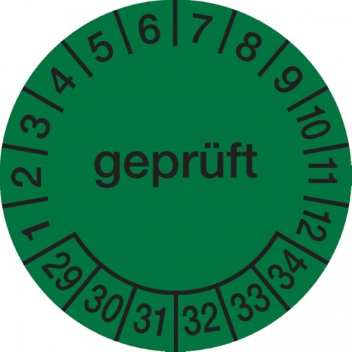 König Werbeanlagen Dreifke® Prüfetikett geprüft grün ab 29 - 30 mm Folie selbstklebend