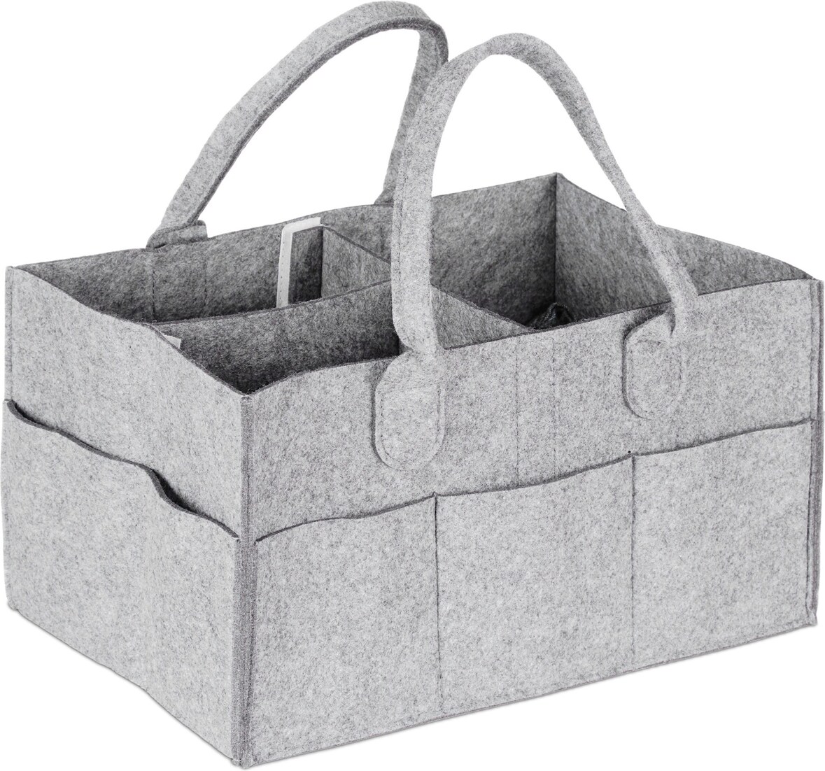 Relaxdays Baby Windel Caddy, 11 Fächer, entnehmbare Trenner, tragbare Filztasche, Auto & Wickeltisch Organizer, hellgrau