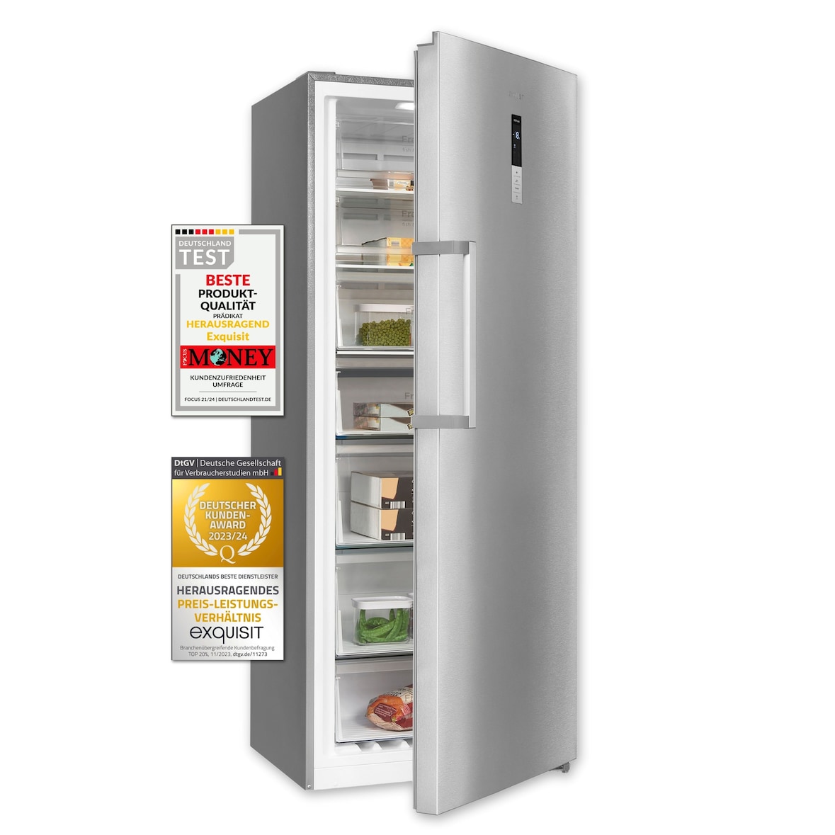 Exquisit Gefrierschrank GS380-NF-H-050E inoxlook | 380 l Nutzinhalt | Edelstahloptik