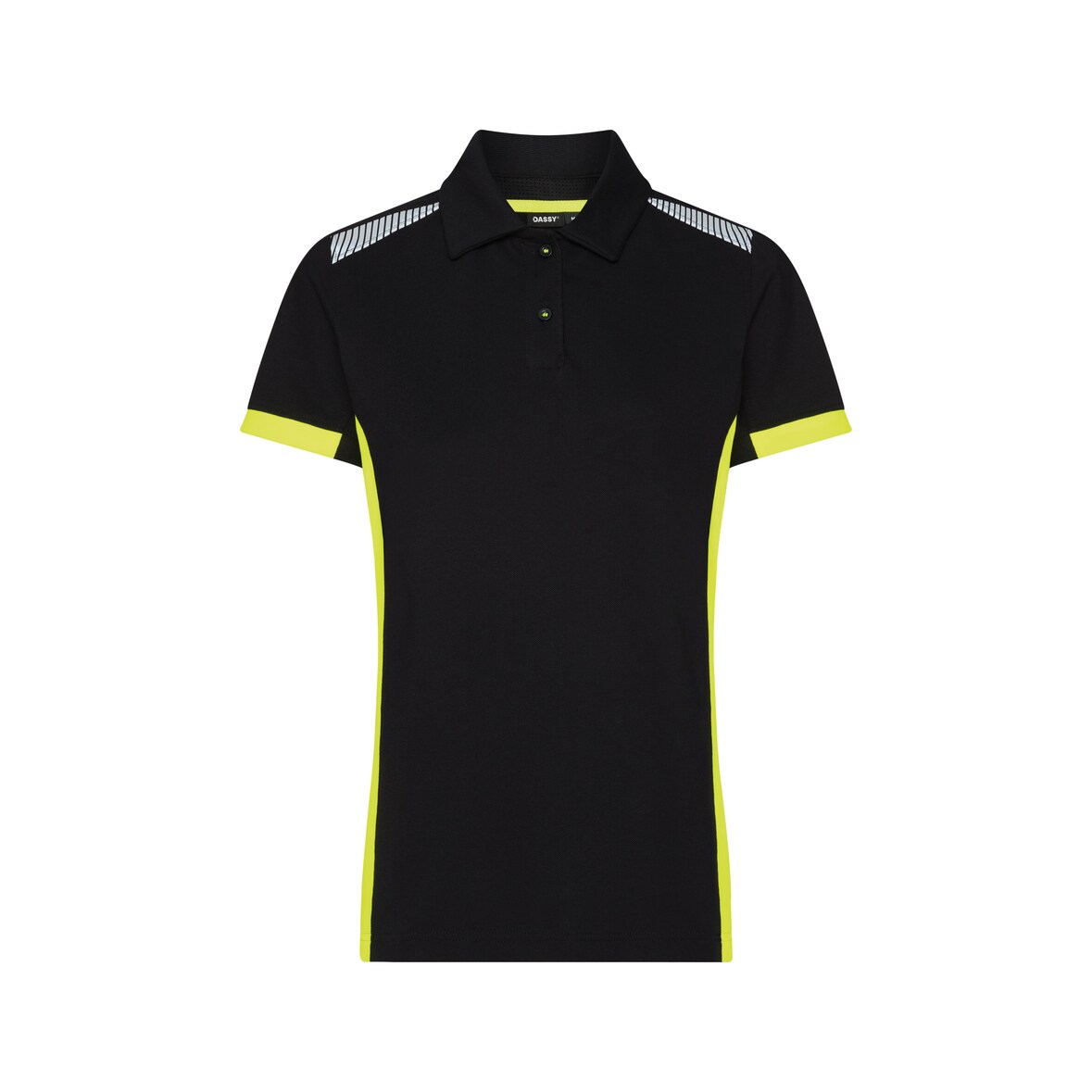 DASSY® Veracruz Women Damen-Poloshirt, Logix, Mesheinsätze, COPES 83, Brusttasche Reflexbiese, OEKO-TEX®, Art. 710071 schwarz/neongelb M