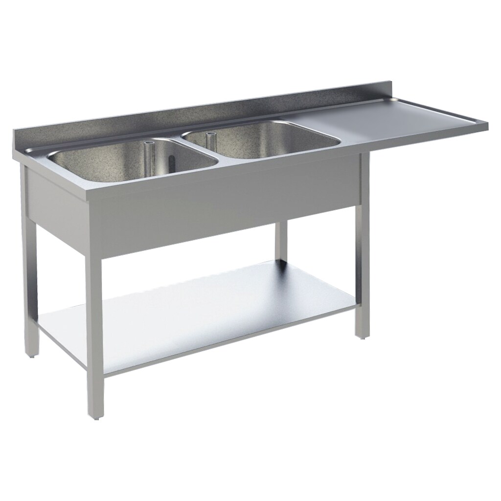 Spülcenter B 160cm - 2 Becken links - mit glatter Ablagefläche