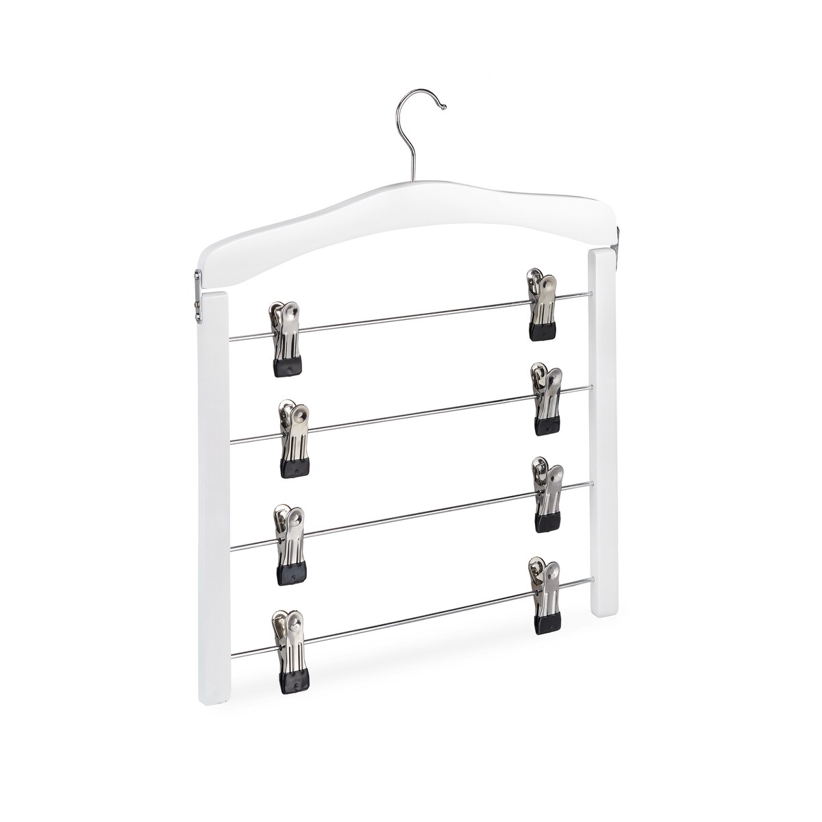 Relaxdays Rockbügel mehrfach, 3er Set, platzsparend, 360° drehbarer Haken, Clipbügel für Hosen & Röcke, Holz, weiß